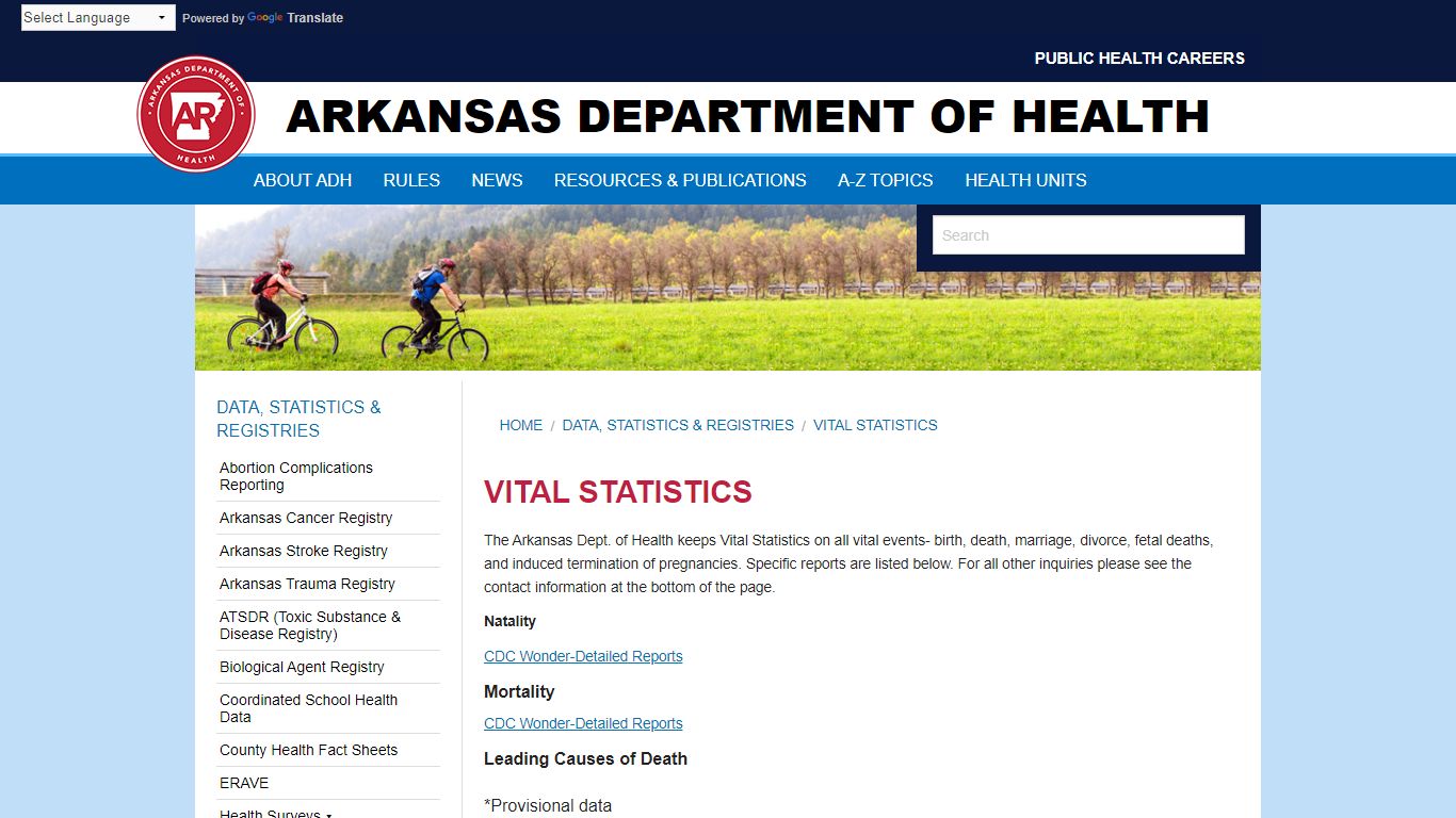 Vital Statistics Arkansas Department of Health